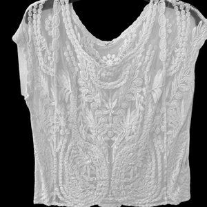 Paper + Tee Cream Mesh Lace Overly Blouse Sz. L